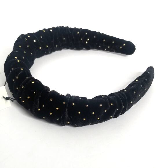 Lele Sadoughi Jet Black Gold Dots Velvet Kelly Comfort Headband New - Picture 12 of 14